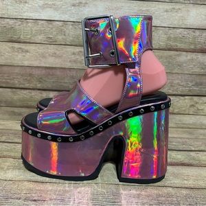 Demonia Pink Florescent Camel Platform Sandals